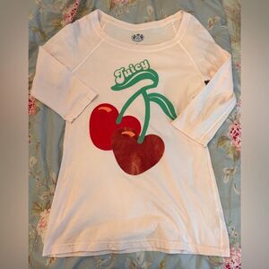 Juicy Couture Cherry 🍒 3/4 Sleeve Tunic Shirt Size Large EUC